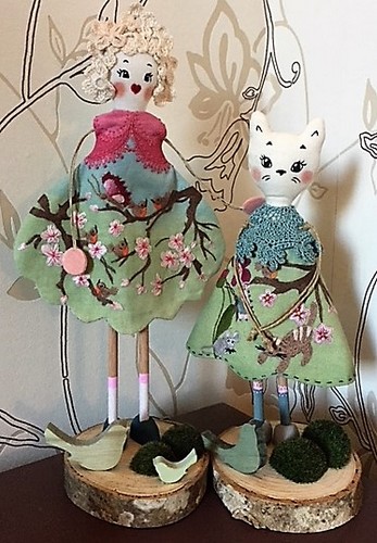 poupée printemps et son chat Les points de bonheur Noëlle Sandoli